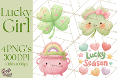 St. Patrick’s Day Clipart, Girly Lucky Shamrock Clip Art PNG Product Image 1