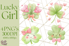 St. Patrick’s Day Clipart, Girly Lucky Shamrock Clip Art PNG Product Image 1