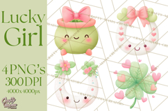 St. Patrick’s Day Clipart, Girly Lucky Shamrock Clip Art PNG Product Image 1