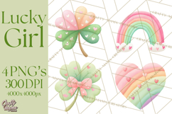 St. Patrick’s Day Clipart, Girly Lucky Shamrock Clip Art PNG Product Image 1