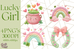 St. Patrick’s Day Clipart, Girly Lucky Shamrock Clip Art PNG Product Image 1