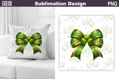 St. Patrick's Day Pillow Design | Bow Clover Sublimation Product Image 1