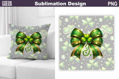 St. Patrick's Day Pillow Design | Bow Clover Sublimation Product Image 1