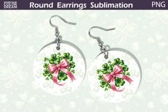 Pink Bow Clover Round Earrings Sublimation | St Patrick Product Image 1