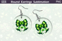 Green Bow Clover Round Earrings Sublimation | St Patrick Product Image 1