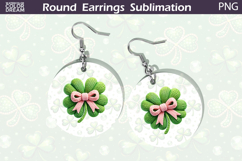 Knit Clover Pink Bow Round Earrings Sublimation | St Patrick Product Image 1
