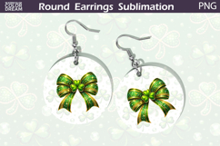 Glitter Green Bow Round Earrings Sublimation | St Patrick Product Image 1