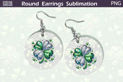 Silver Green Disco Clover Round Earrings Sublimation Product Image 1