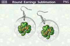 Glitter Lucky Clover Round Earrings Sublimation Product Image 1
