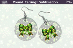 Green Glitter Bow Round Earrings Sublimation | St Patrick Product Image 1