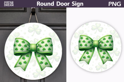 St. Patrick's Day Round Door Sign | Green Bow Lucky Clover Product Image 1