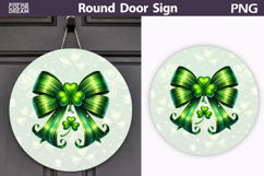 St. Patrick's Day Round Door Sign | Green Bow Lucky Clover Product Image 1