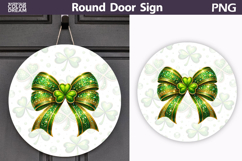 St. Patrick's Day Round Door Sign | Green Bow Lucky Clover Product Image 1
