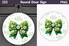 St. Patrick's Day Round Door Sign | Green Bow Lucky Clover Product Image 1