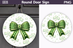 St. Patrick's Day Round Door Sign | Green Bow Lucky Clover Product Image 1