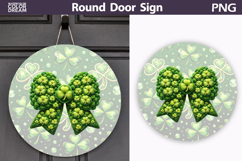 St. Patrick's Day Round Door Sign | Green Bow Lucky Clover Product Image 1