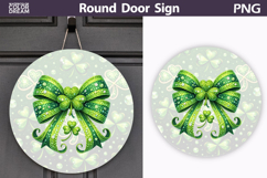 St. Patrick's Day Round Door Sign | Green Bow Lucky Clover Product Image 1