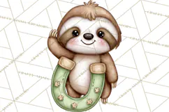 Cute St Patrick's Day Sloth Clipart PNG Lucky Animal Graphic Product Image 2