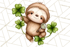 Cute St Patrick's Day Sloth Clipart PNG Lucky Animal Graphic Product Image 5