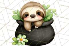 Cute St Patrick's Day Sloth Clipart PNG Lucky Animal Graphic Product Image 2