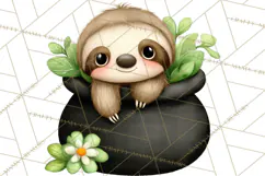 Cute St Patrick's Day Sloth Clipart PNG Lucky Animal Graphic Product Image 2