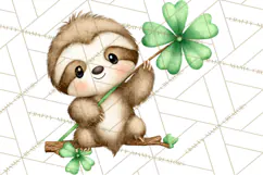 Cute St Patrick's Day Sloth Clipart PNG Lucky Animal Graphic Product Image 3