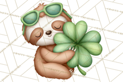 Cute St Patrick's Day Sloth Clipart PNG Lucky Animal Graphic Product Image 4