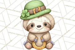 Cute St Patrick's Day Sloth Clipart PNG Lucky Animal Graphic Product Image 5