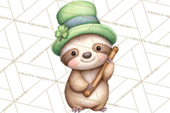 Cute St Patrick's Day Sloth Clipart PNG Lucky Animal Graphic Product Image 2
