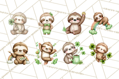Cute St Patrick's Day Sloth Clipart PNG Lucky Animal Graphic Product Image 6