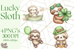 Cute St Patrick's Day Sloth Clipart PNG Lucky Animal Graphic Product Image 1