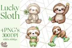 Cute St Patrick's Day Sloth Clipart PNG Lucky Animal Graphic Product Image 1