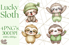 Cute St Patrick's Day Sloth Clipart PNG Lucky Animal Graphic Product Image 1