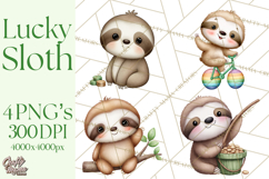 Cute St Patrick's Day Sloth Clipart PNG Lucky Animal Graphic Product Image 1