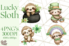 Cute St Patrick's Day Sloth Clipart PNG Lucky Animal Graphic Product Image 1