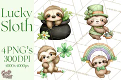 Cute St Patrick's Day Sloth Clipart PNG Lucky Animal Graphic Product Image 1