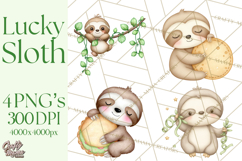 Cute St Patrick's Day Sloth Clipart PNG Lucky Animal Graphic Product Image 1