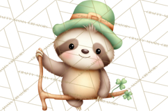 Cute St Patrick's Day Sloth Clipart PNG Lucky Animal Graphic Product Image 4