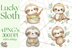 Cute St Patrick's Day Sloth Clipart PNG Lucky Animal Graphic Product Image 1
