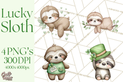 Cute St Patrick's Day Sloth Clipart PNG Lucky Animal Graphic Product Image 1