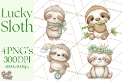 Cute St Patrick's Day Sloth Clipart PNG Lucky Animal Graphic Product Image 1