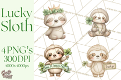 Cute St Patrick's Day Sloth Clipart PNG Lucky Animal Graphic Product Image 1