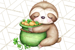 Cute St Patrick's Day Sloth Clipart PNG Lucky Animal Graphic Product Image 5