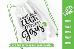 Saint Patrick's Day SVG printed on to a white cinch sack bag.