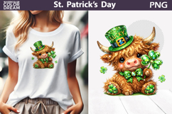 St. Patrick's Day Clipart | Highland Cow Clover Sublimation Product Image 1