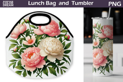 Peony Lunch Bag | Pink Flowers Tumbler Wrap Product Image 1
