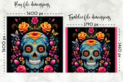 Sugar Skull Lunch Bag Sublimation | Folk Art Flowers & Skull Product Image 2