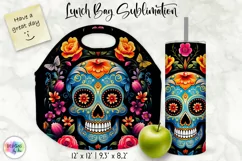 Sugar Skull Lunch Bag Sublimation | Folk Art Flowers & Skull Product Image 1