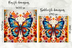Butterfly with Flowers Lunch Bag Sublimation | Folk Art PNG Product Image 2