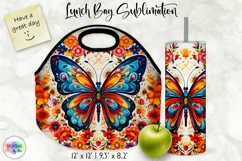 Butterfly with Flowers Lunch Bag Sublimation | Folk Art PNG Product Image 1